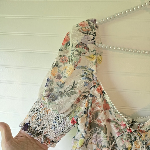 NWT Alice + Olivia Kristie Floral Print Broderie Anglaise Chiffon Mini D… - Picture 8 of 13